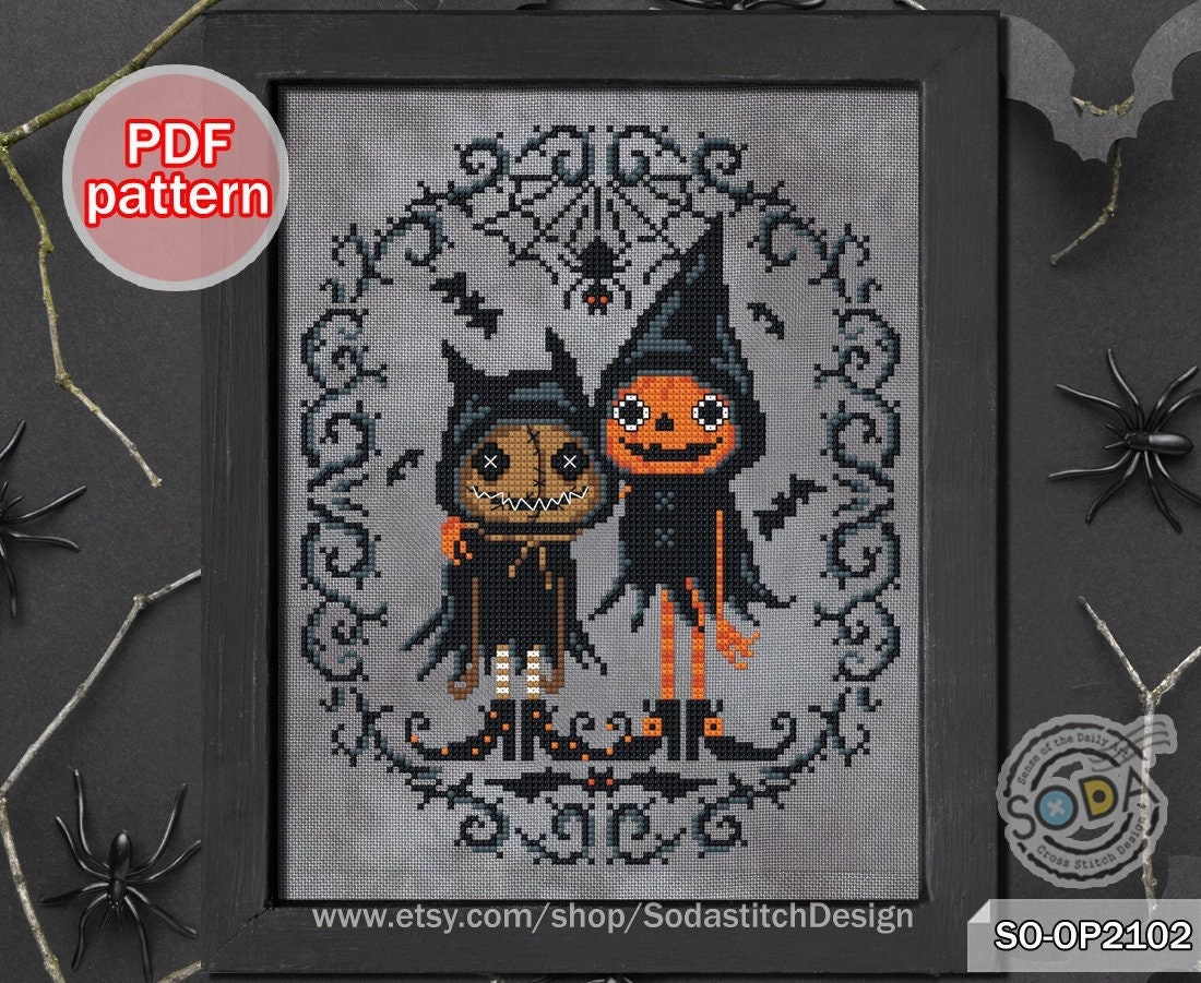 Cross Stitch Pattern Pdf Halloween Autumn Fall Pumpkin Witch Goth ...