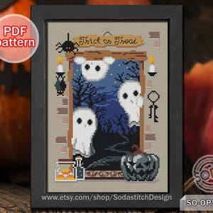 Cross Stitch Pattern Pdf Halloween Witch House Ghost Autumn Fall Modern ...