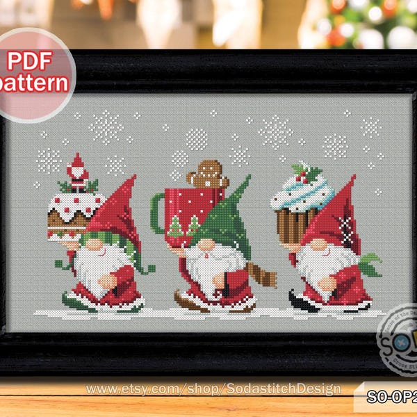 Kreuzstich Muster pdf Wichtel Fee Elfe Pixie Winter Modern, SO-OP2275 'Weihnachtsdessert Lieferung'