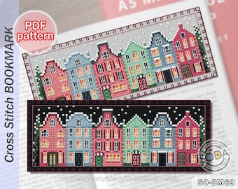 Cross Stitch Pattern pdf Bookmark Reading Christmas Modern, SO-BM69 'Winter Village'