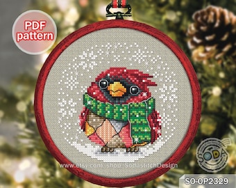 クロスステッチパターン PDF クリスマス ウィンターツリーオーナメント、SO-OP2329「クリスマスカーディナル」