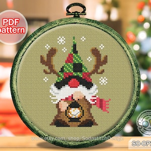 Christmas Cross Stitch Pattern pdf Gnome Santa Tree Snowflake Ornament Elf Fairy Winter for Beginner Download,SO-OP247C &#39;Christmas Gnome&#39;