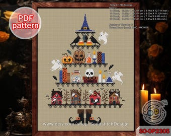 Cross Stitch Pattern pdf, SO-OP2305 'Halloween Tree'