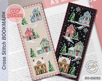 Cross Stitch Pattern pdf Bookmark Reading Christmas House Town, SO-BM62 'Winter Village'