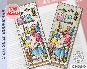 Cross Stitch Pattern pdf Bookmark, SO-BM49 'BOOK STORE'
