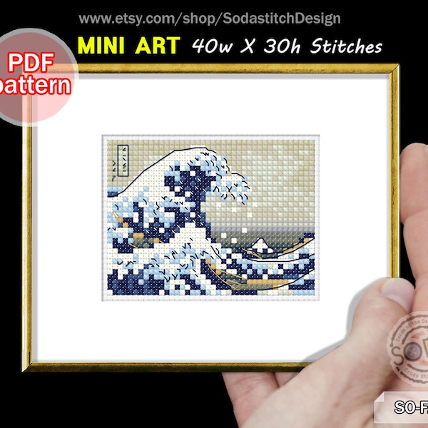 par Katsushika Hokusai, Mini motif de point de croix Chef-d'œuvre de peintures célèbres, SO-FA40 'La grande vague à Kanagawa par Katsushika Hokusai'