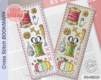 Cross Stitch Pattern pdf Bookmark Sampler Chart Grid Scheme, SO-BM10 'Sewing Sampler'