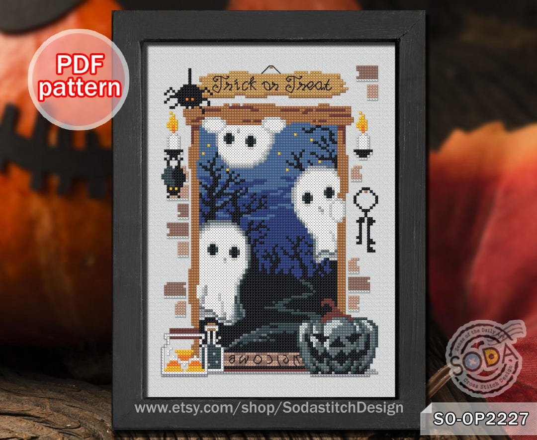 Cross Stitch Pattern Pdf Halloween Witch House Ghost Autumn Fall Modern ...