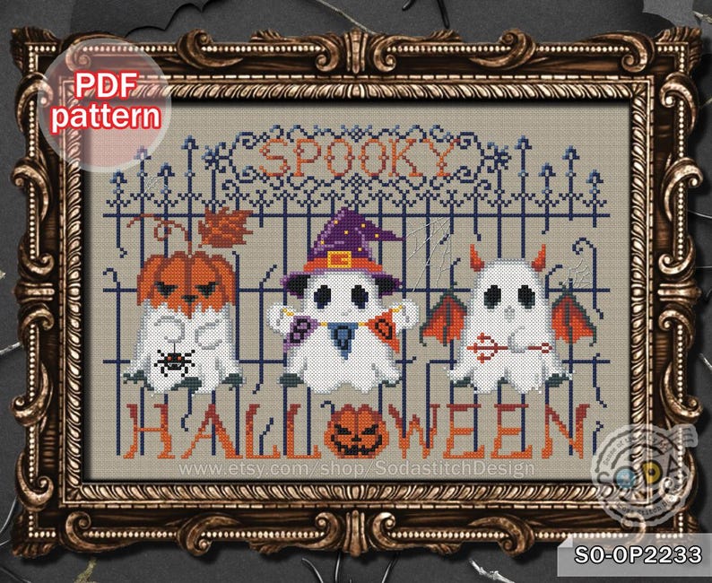 Cross Stitch Pattern Pdf Halloween Ghosts Spooky Cemetery Night Modern ...