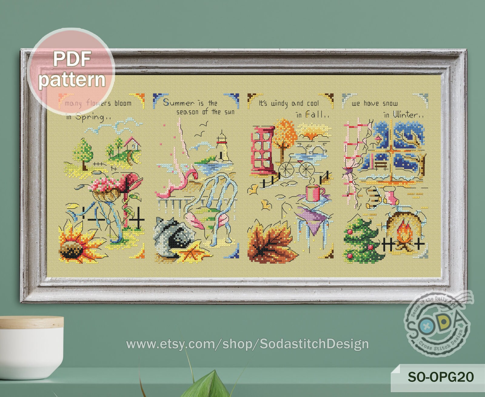 Cross Stitch Pattern Pdf Spring Summer Fall Autumn Winter, SO-OPG20 ...