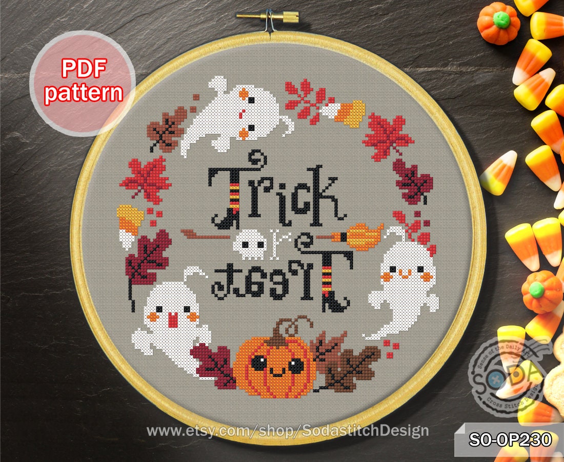 Halloween Cross Stitch Pattern Pdf Halloween Trick or Treat Etsy