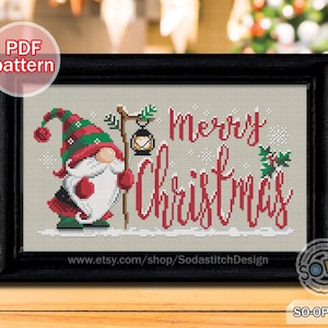 Cross Stitch Pattern pdf Gnome Santa Fairy Elf Pixie Winter Holiday, SO-OP2179 'Merry Christmas'