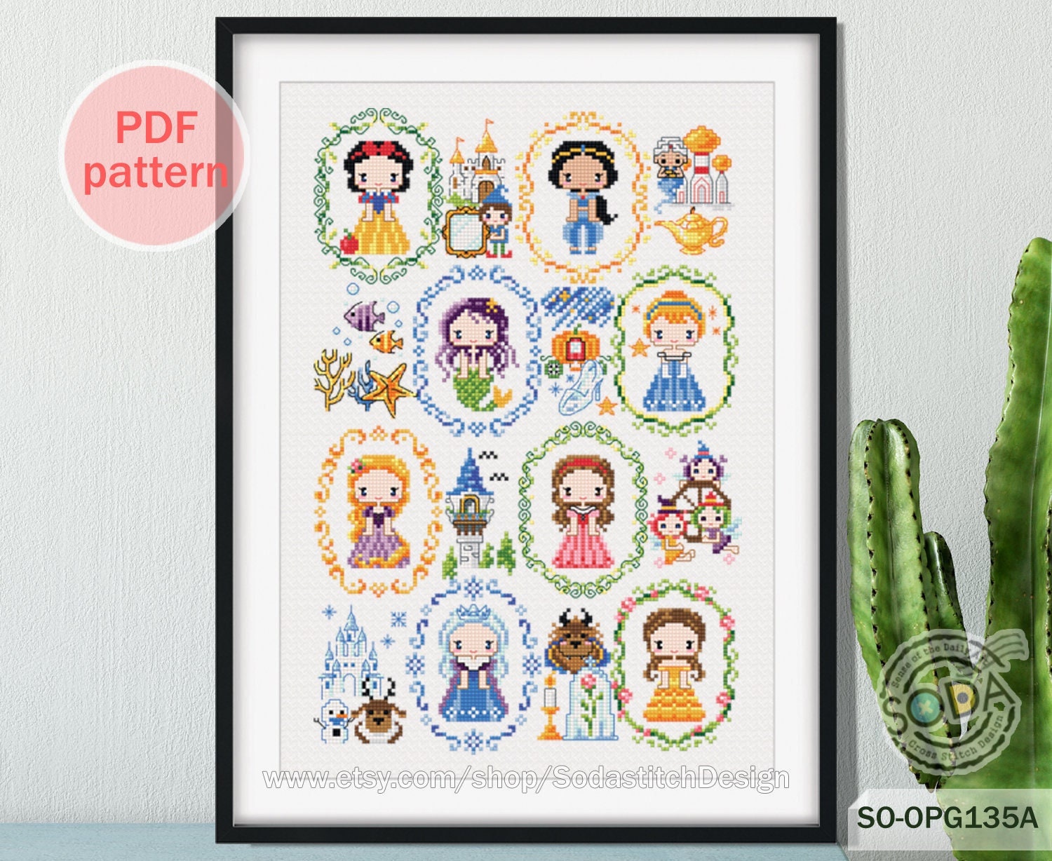 Princesses Cross Stitch Pattern,snow White Little Mermaid Princesses Cross Stitch Pattern,snow White Little Mermaid