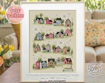 Cross Stitch Pattern pdf, SO-OP2377 'Spring Village'