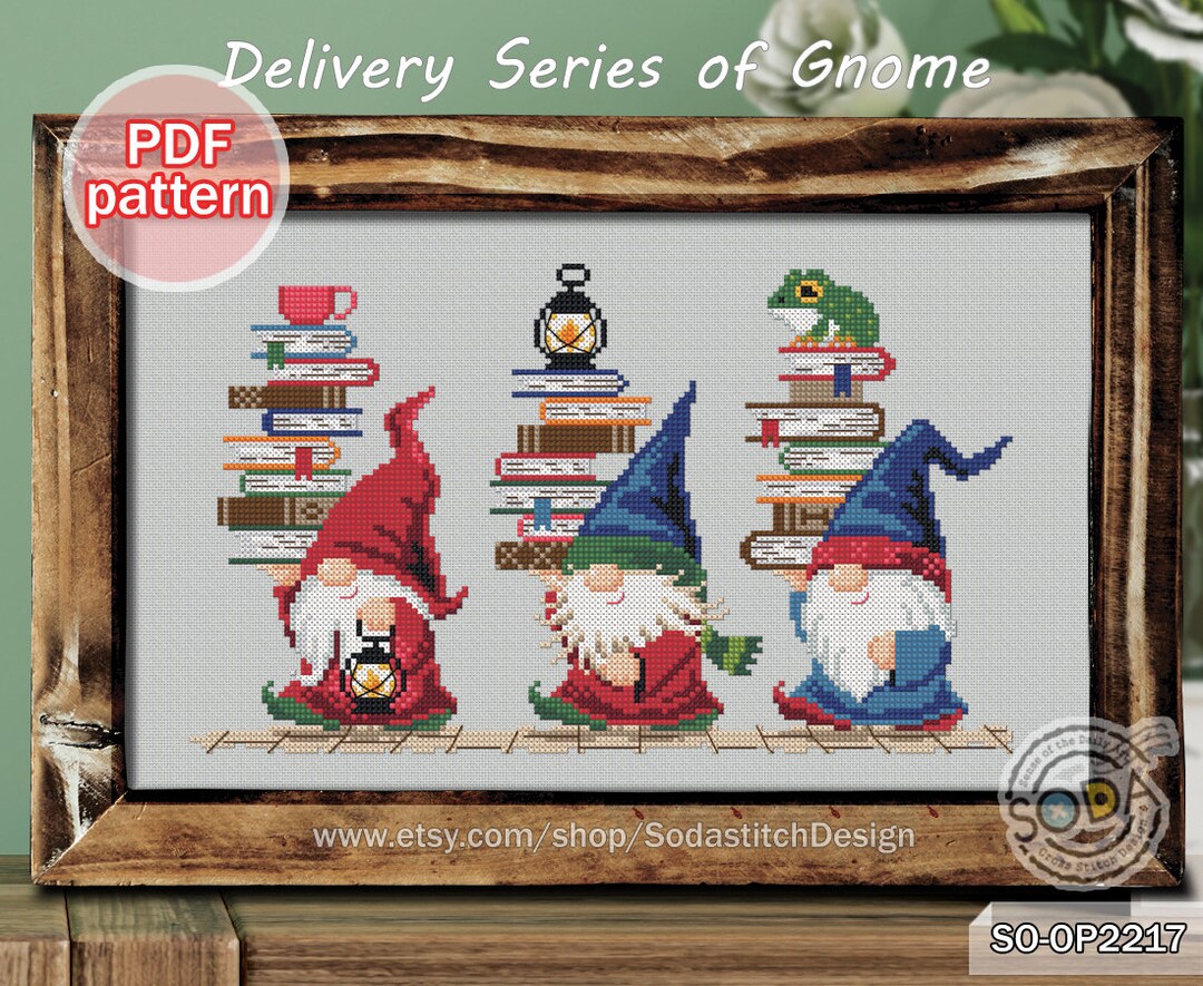 Cross Stitch Pattern Pdf Gnome Fairy Elf Reading Books Series Modern ...