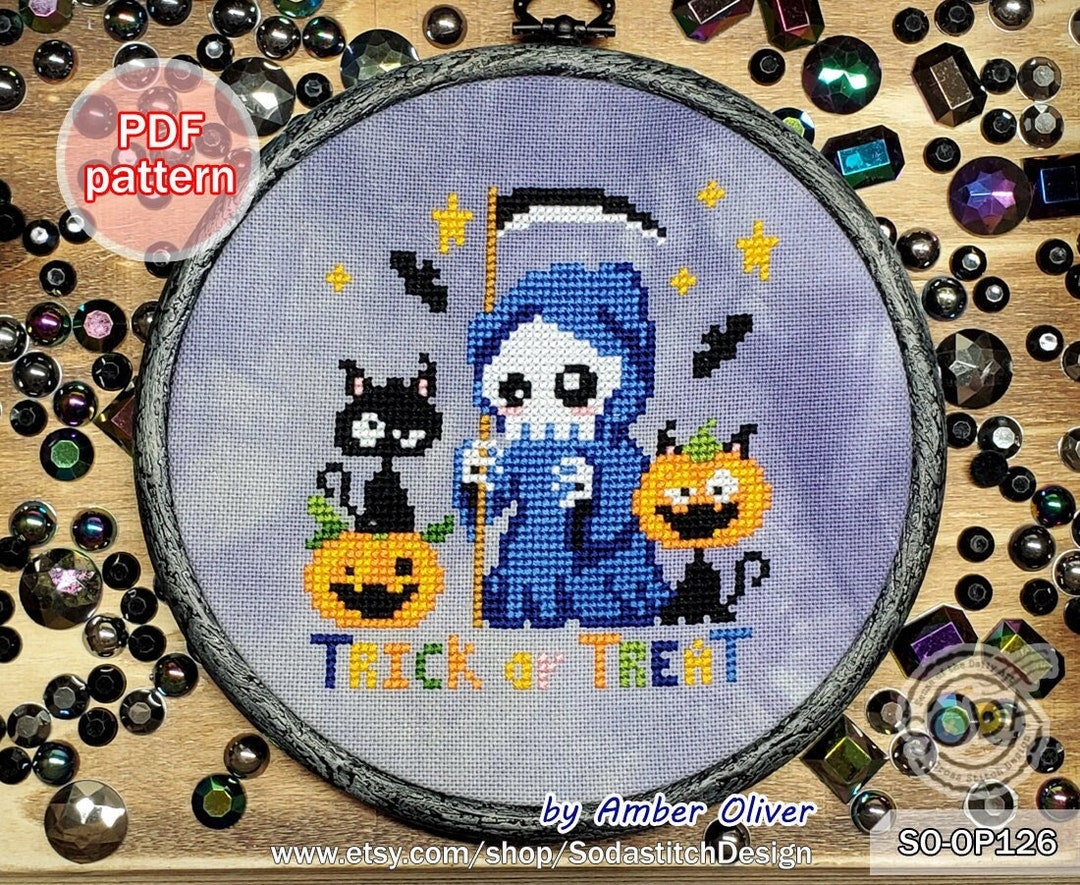 Cross Stitch Pattern Pdf Skull Pumpkin Black Cat, SO-OP126 'halloween ...