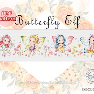 Cross Stitch Pattern pdf Butterfly Fairy Pixie Girl Modern, SO-OPG79 'Butterfly Elf'