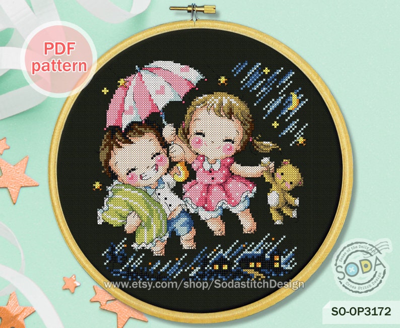 クロスステッチパターン PDF カップルキッズモダン、SO-OP3172「星月夜