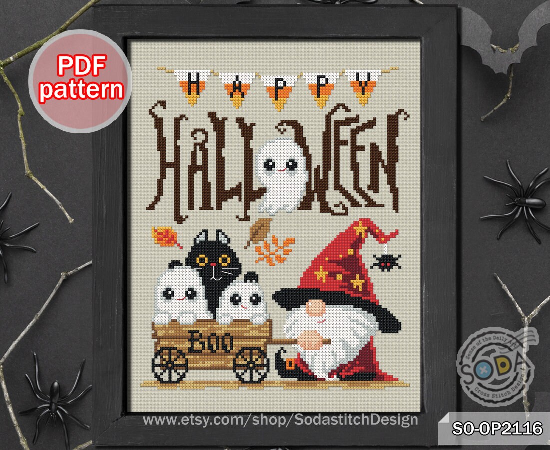 Cross Stitch Pattern Pdf Halloween Gnome Fairy Elf Ghost Spider Modern ...