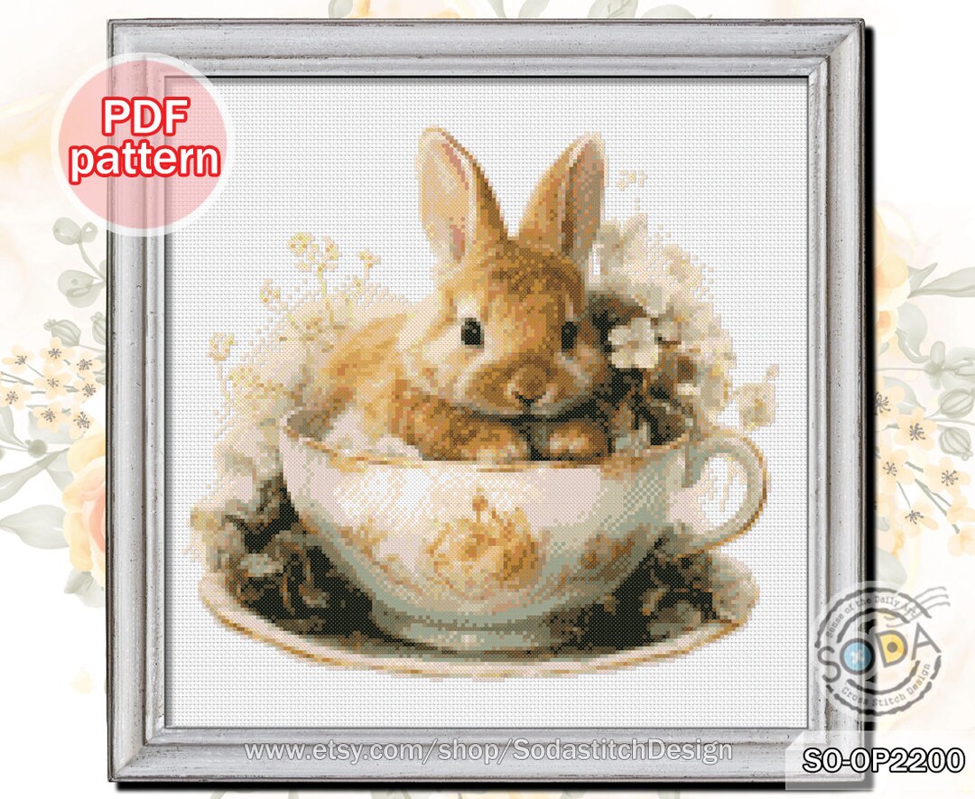 Cross Stitch Pattern Pdf Happy Easter Bunny Animal, SO-OP2200 'A Rabbit ...