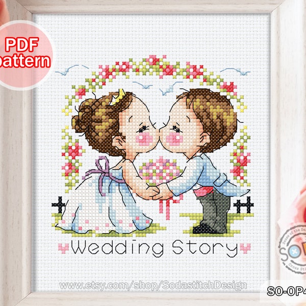 Cross Stitch Pattern pdf Wedding Bride Groom Love Couple Counted Cross Stitch pattern,Instant PDF Download,SO-OP4126 'Wedding Story'