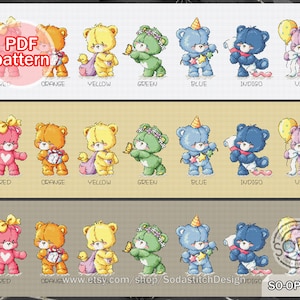 Cross Stitch Pattern pdf Baby Bear Teddy Cute Animal Modern Instant pdf Download Counted,SO-OPG181 &#39;Rainbow Friends&#39;