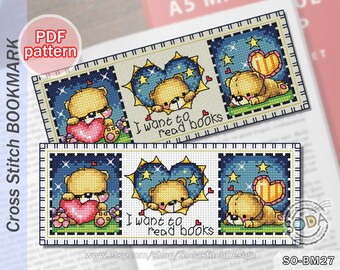 Cross Stitch Pattern pdf Bookmark, SO-BM27 'Baby Bears'