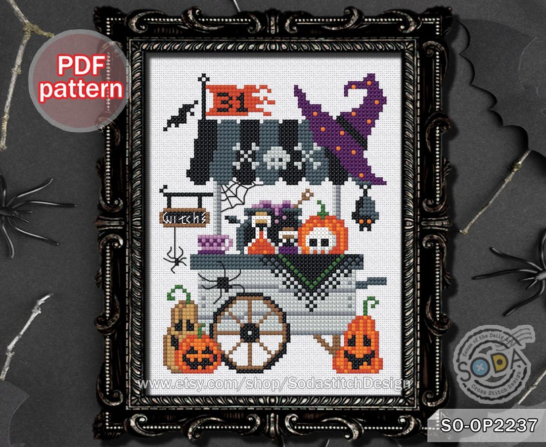 Cross Stitch Pattern Pdf Witch Pumpkin Spider Bat Spooky Modern, SO ...