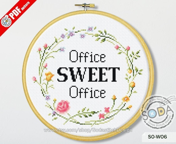 クロスステッチパターン PDF 引用句モダン、SO-WO6「スイートオフィス