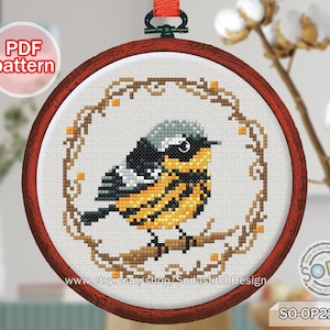 Cross Stitch Pattern pdf Birds Hoop Ornament Animal Modern, SO-OP2209 &#39;Magnolia Warbler&#39;