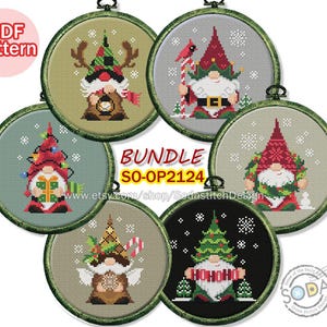 Cross Stitch Pattern pdf Tree Ornaments Fairy Elf Pixie Modern, SO-OP2124 'Christmas Gnome_BUNDLE'