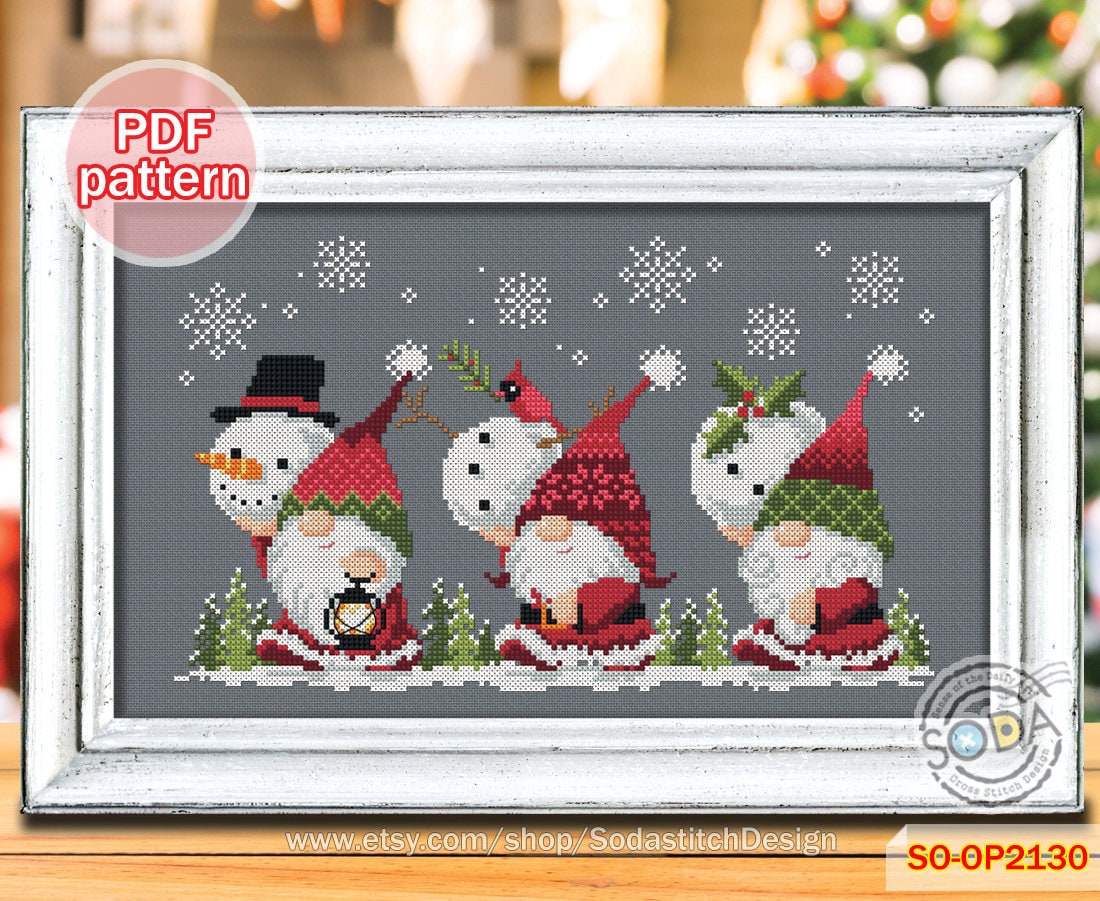 Cross Stitch Pattern Pdf Christmas Gnome Santa Fairy Elf Winter Modern ...