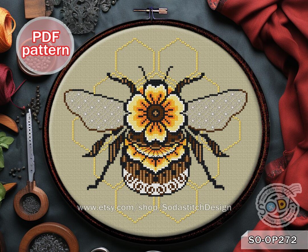 Cross Stitch Pattern Pdf Bumblebee Honey Bee Insect Bug Counted Instant ...