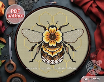 Patrón de punto de cruz en PDF Abejorro Insecto de la miel, SO-OP272 'Abeja de henna'