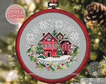 Cross Stitch Pattern pdf Christmas Tree Ornament, SO-OP2333 'Christmas Town'