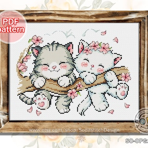 Cross Stitch Pattern pdf Cat Kitten Kitty Cute Animal Modern,SO-OPG171A &#39;Cat Playground&#39;
