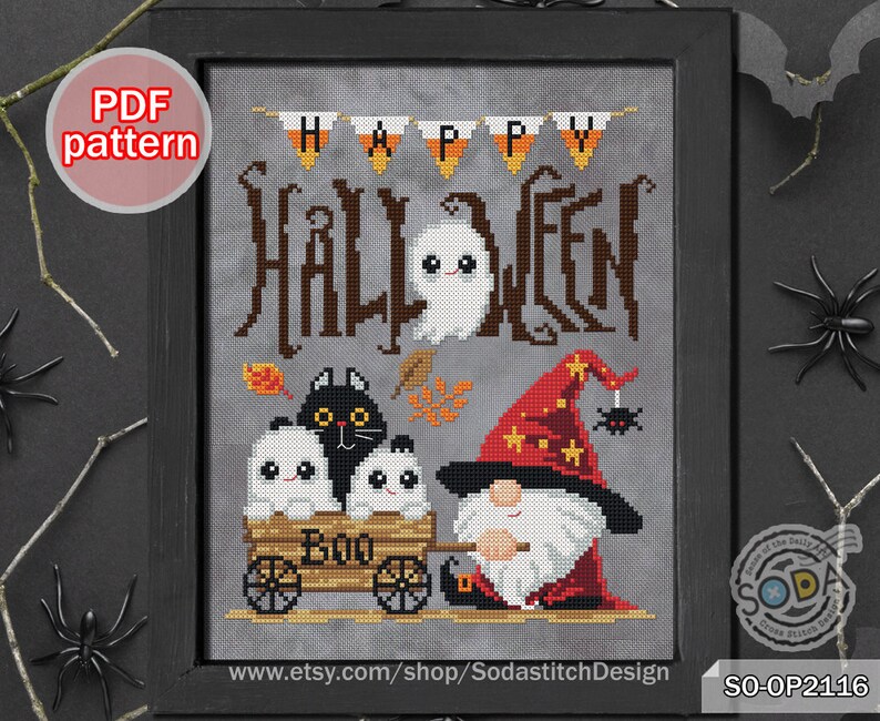 Cross Stitch Pattern Pdf Halloween Gnome Fairy Elf Ghost Spider Modern ...