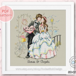 クロスステッチパターン pdf 結婚式 結婚 花嫁 花婿 カップル 記念日 モダン インスタントダウンロード カウントチャート、SO-OP3114「結婚式の日」