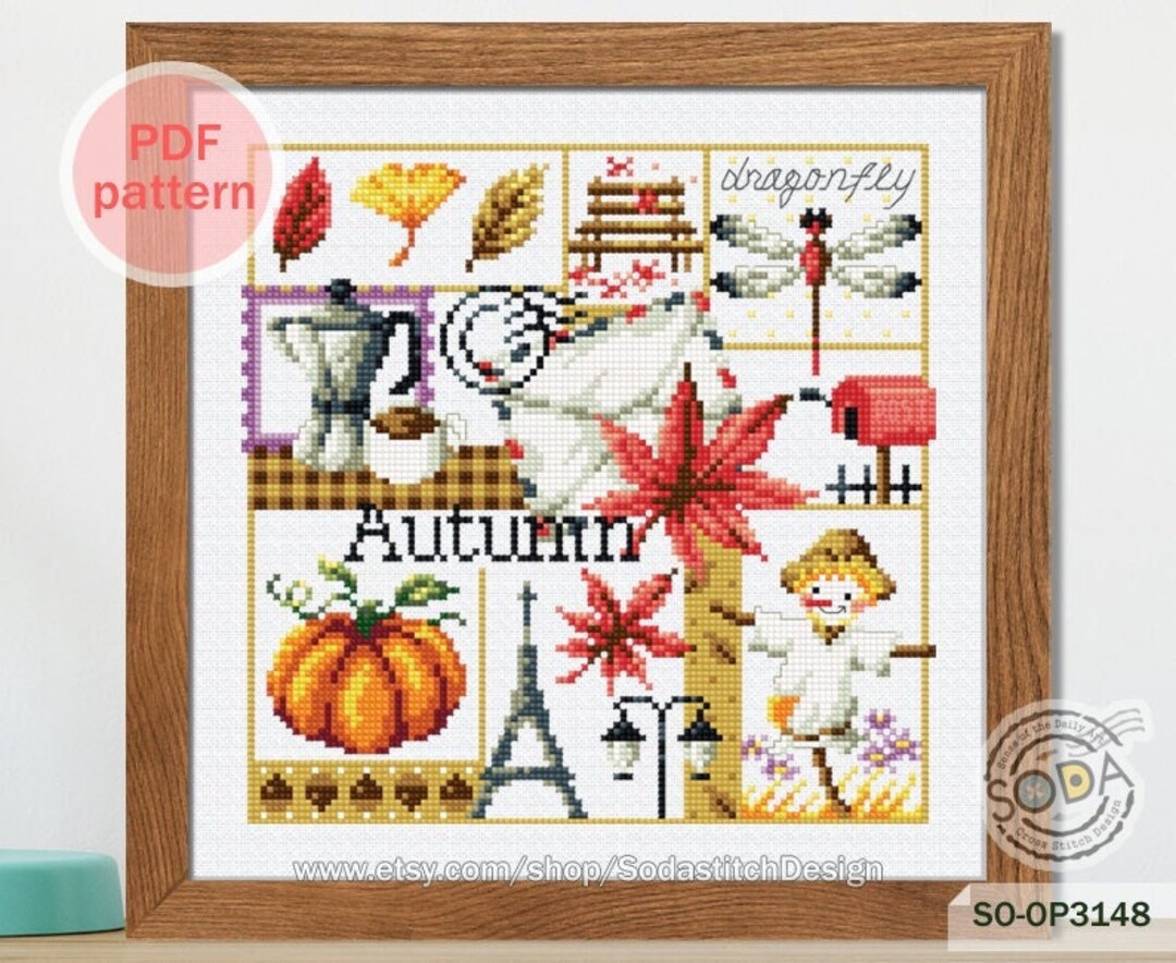 Cross Stitch Pattern Pdf Sampler Fall Modern, SO-OP3148 'four Seasons ...