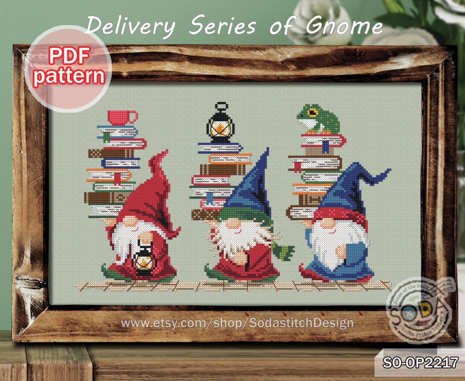 Cross Stitch Pattern Pdf Gnome Fairy Elf Reading Books Series Modern ...