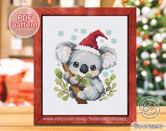 Cross Stitch Pattern pdf Australia Nature Animal Santa Modern, SO-OP2296 'Christmas Koala'