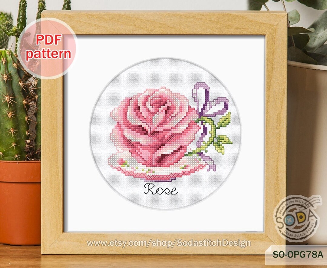 Cross Stitch Pattern Pdf Flower Modern, SO-OPG78A 'rose Teacup