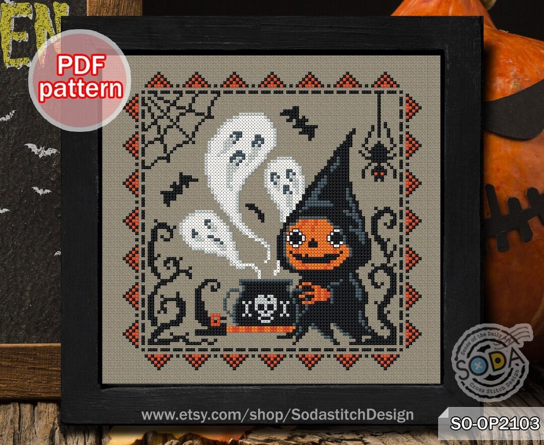 Cross Stitch Pattern Pdf Halloween Season Autumn Fall Pumpkin Witch ...