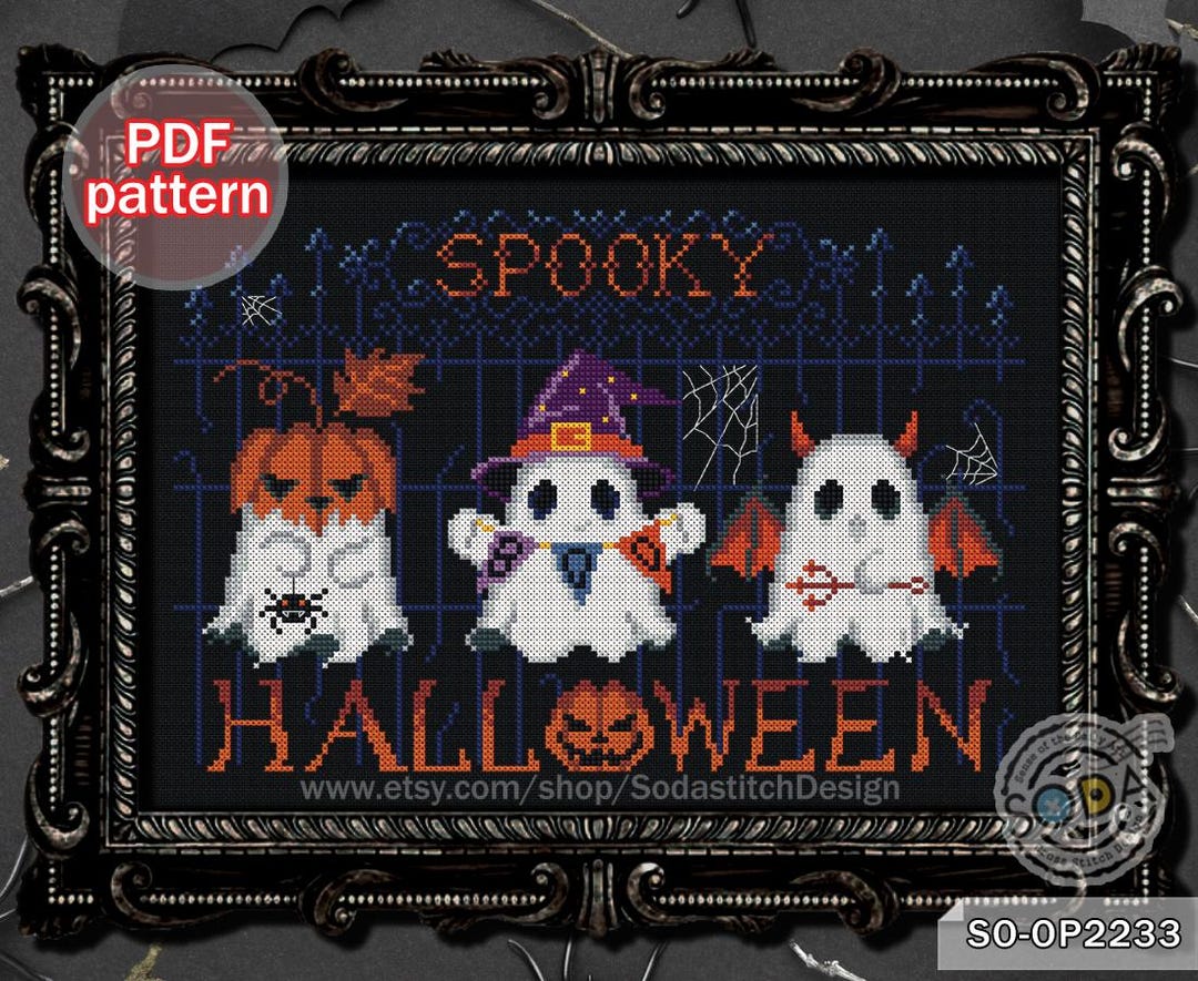 Cross Stitch Pattern Pdf Halloween Ghosts Spooky Cemetery Night Modern ...