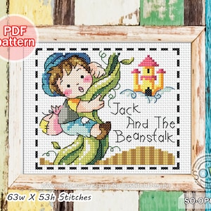Cross Stitch Pattern pdf Jack and the Beanstalk Fairy Tale Story book Modern Instant Chart Scheme Grid Download,SO-OPG33B &#39;Mini Fairy Tale&#39;