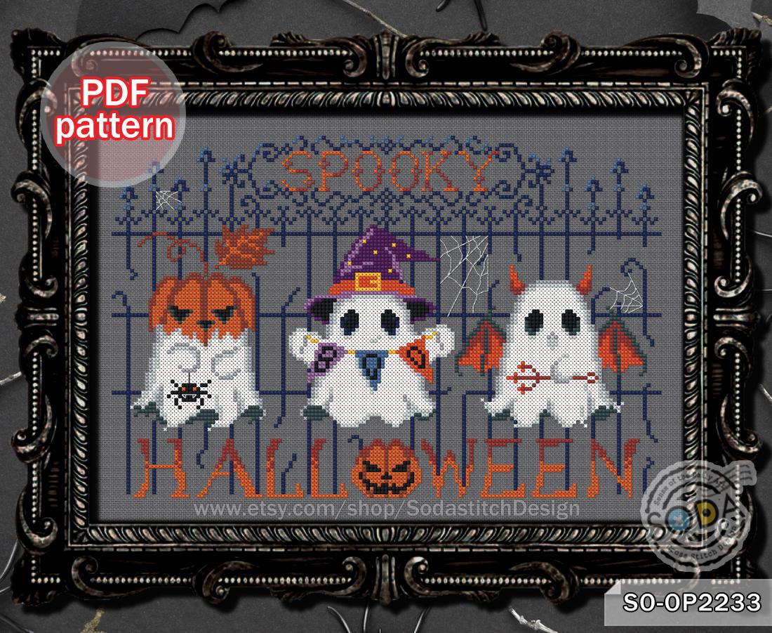 Cross Stitch Pattern Pdf Halloween Ghosts Spooky Cemetery Night Modern ...