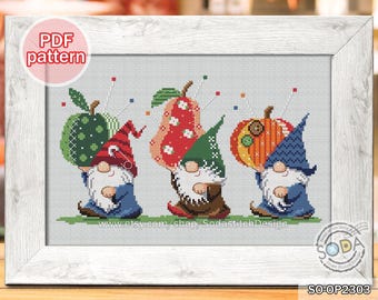 Cross Stitch Pattern pdf Gnome Fairy Elf Sewing Stuff Series Modern, SO-OP2303 'Pincushion Delivery'
