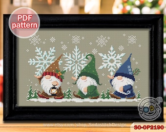 Cross Stitch Pattern pdf, SO-OP2190 'Snowflake Delivery_Gnome'