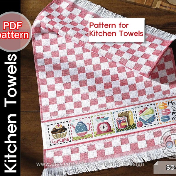 Cross Stitch Pattern pdf Kitchen Towel Fruits dessert Sampler Cute Simple Easy Modern Counted Instant Download,SO-T4 'Sweet Kitchen'