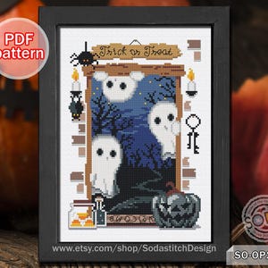 Cross Stitch Pattern Pdf Halloween Witch House Ghost Autumn Fall Modern ...